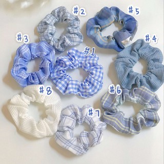 Buộc tóc vải , dây cột tóc scrunchies tone xanh dễ thương