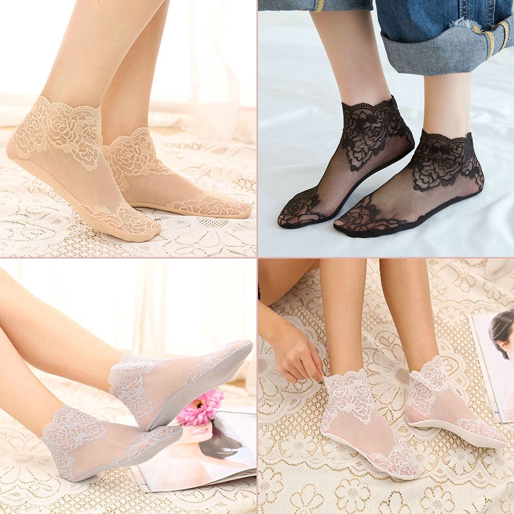 Vớ cổ thấp kiểu ren lưới mềm mại thoáng mát dành cho bạn nữ