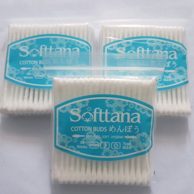 Tăm bông lấy ráy tai mũi cho người lớn và em bé Softtana - Bông rấy tai dạng túi ( 80 que 1 túi )- Chất lượng, dày dặn