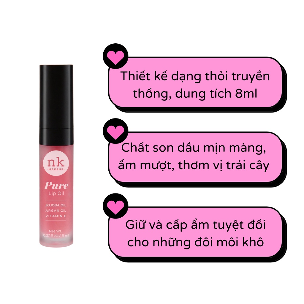 Son bóng dưỡng môi NICKA K PURE LIP OIL 8ml