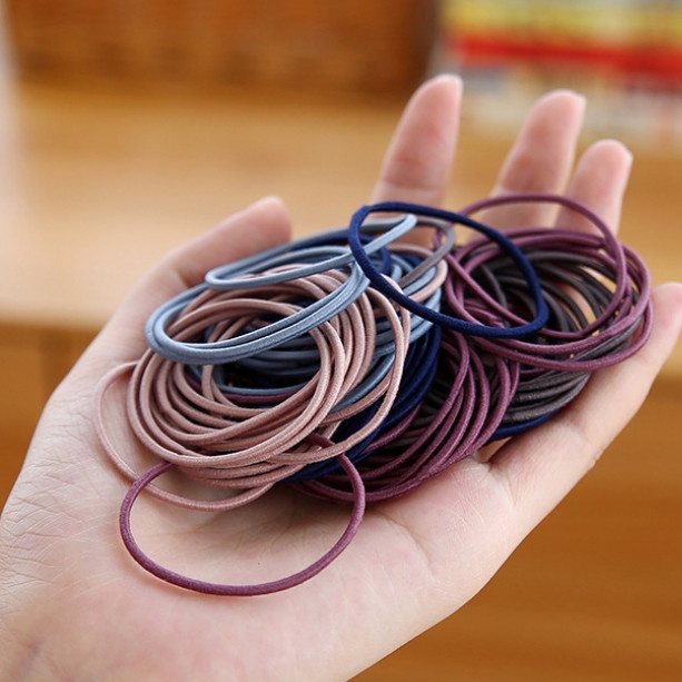 Set 100 dây buộc tóc trơn nhiều màu