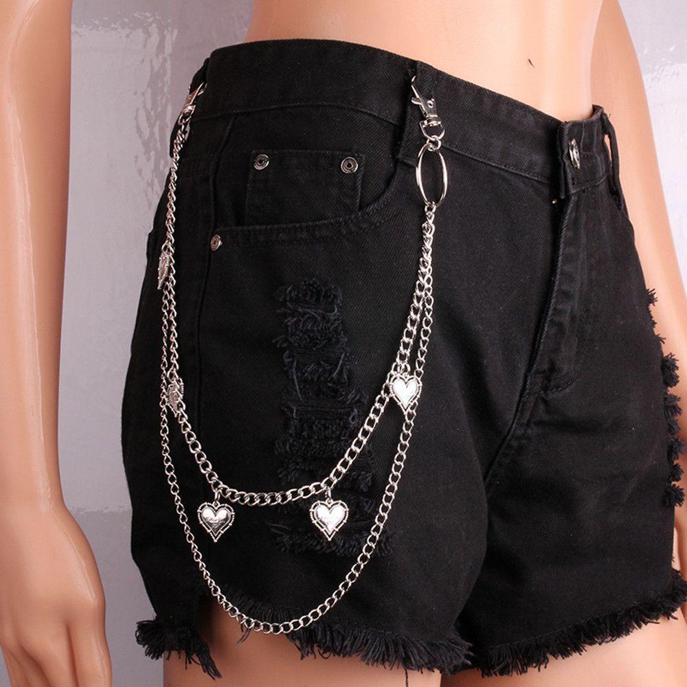 QQMALL Dây Xích Đeo Thắt Lưng Hai Lớp Bằng Hợp Kim Hình Trái Tim Phong Cách Hip Hop Thời Trang Cho Nữ