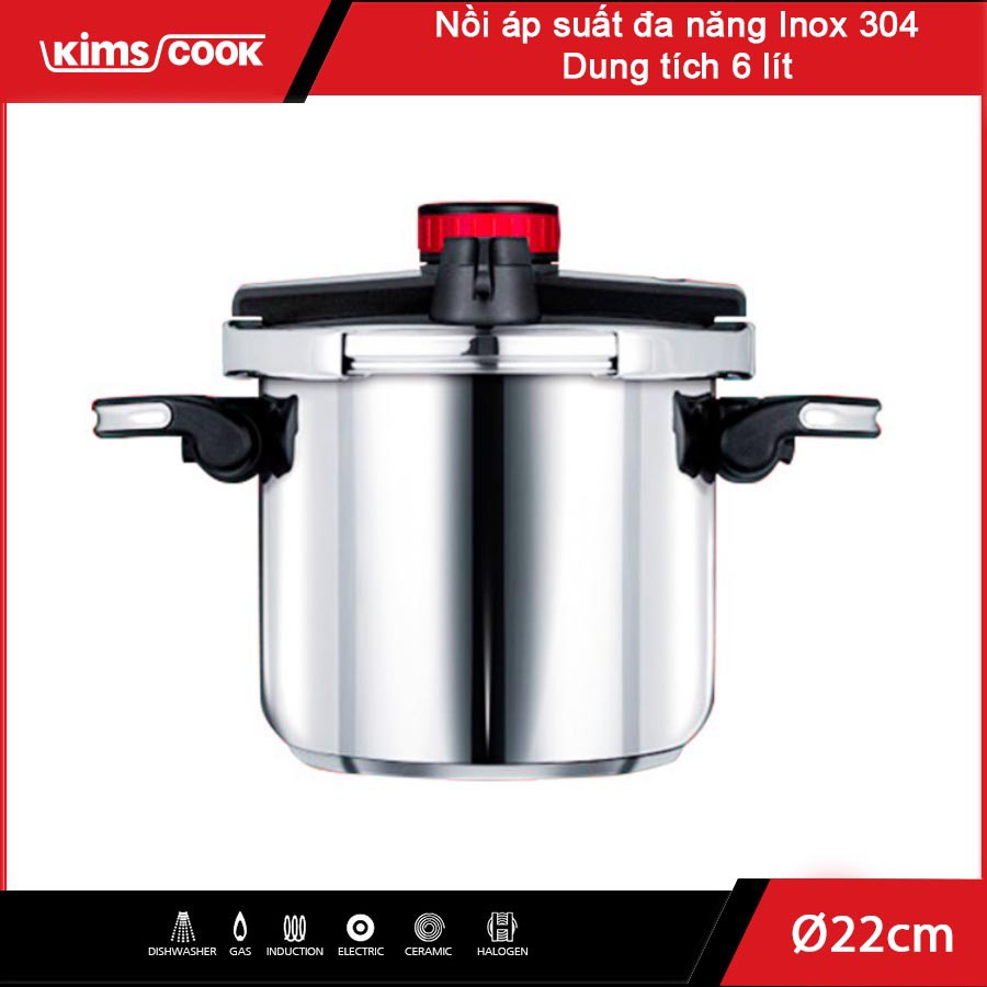 Nồi áp suất đa năng Inox 304 Kimscook dung tích 6 lít đường kính 22cm dùng bếp từ - Hàng chính hãng, bảo hành 12 tháng