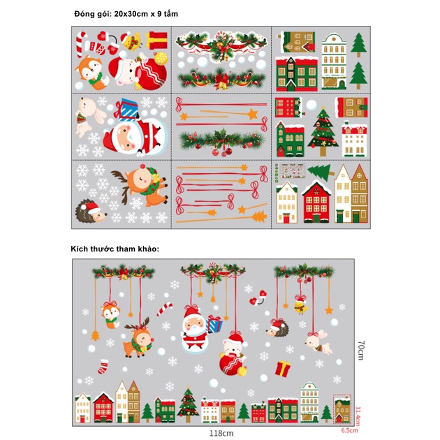 Decal dán tường Noel Hít Tĩnh Điện không Dơ Kính - Thành phố xinh xắn đêm giáng sinh phối rèm