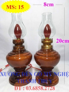 Đèn dầu bàn thờ điện - Mẫu lớn - Gỗ tràm MS: 15