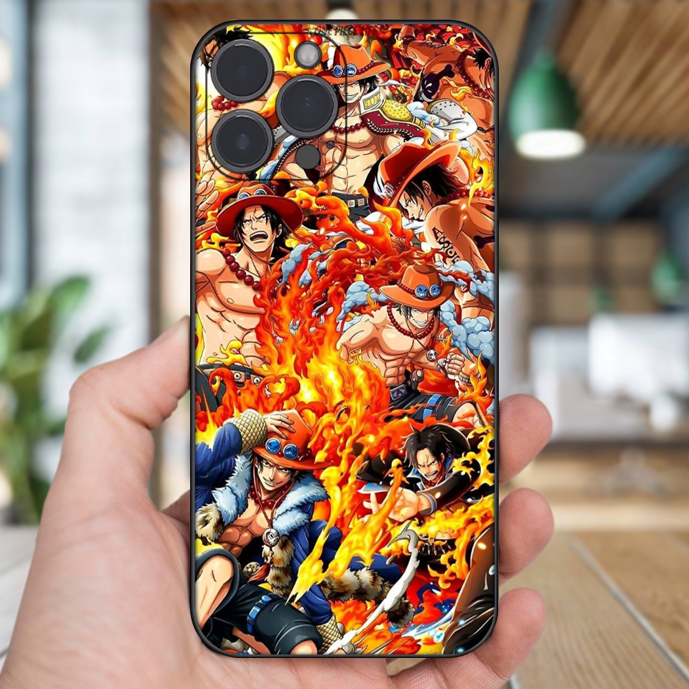 Ốp lưng iPhone 13 Pro Max dẻo đen cạnh vuông in hình Ace One Piece