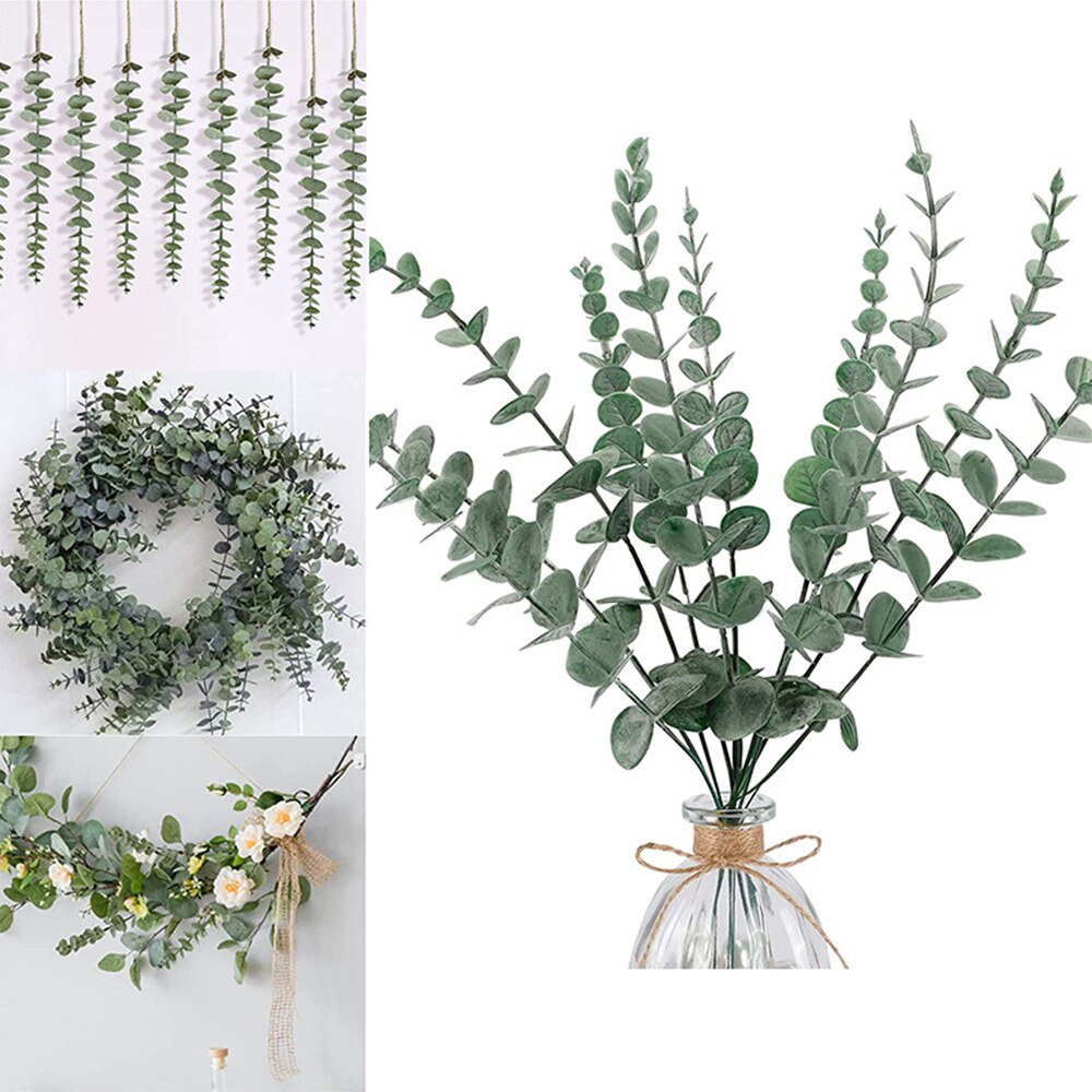 Set 10 cành lá khuynh diệp nhân tạo bằng nhựa dùng để trang trí nội thất