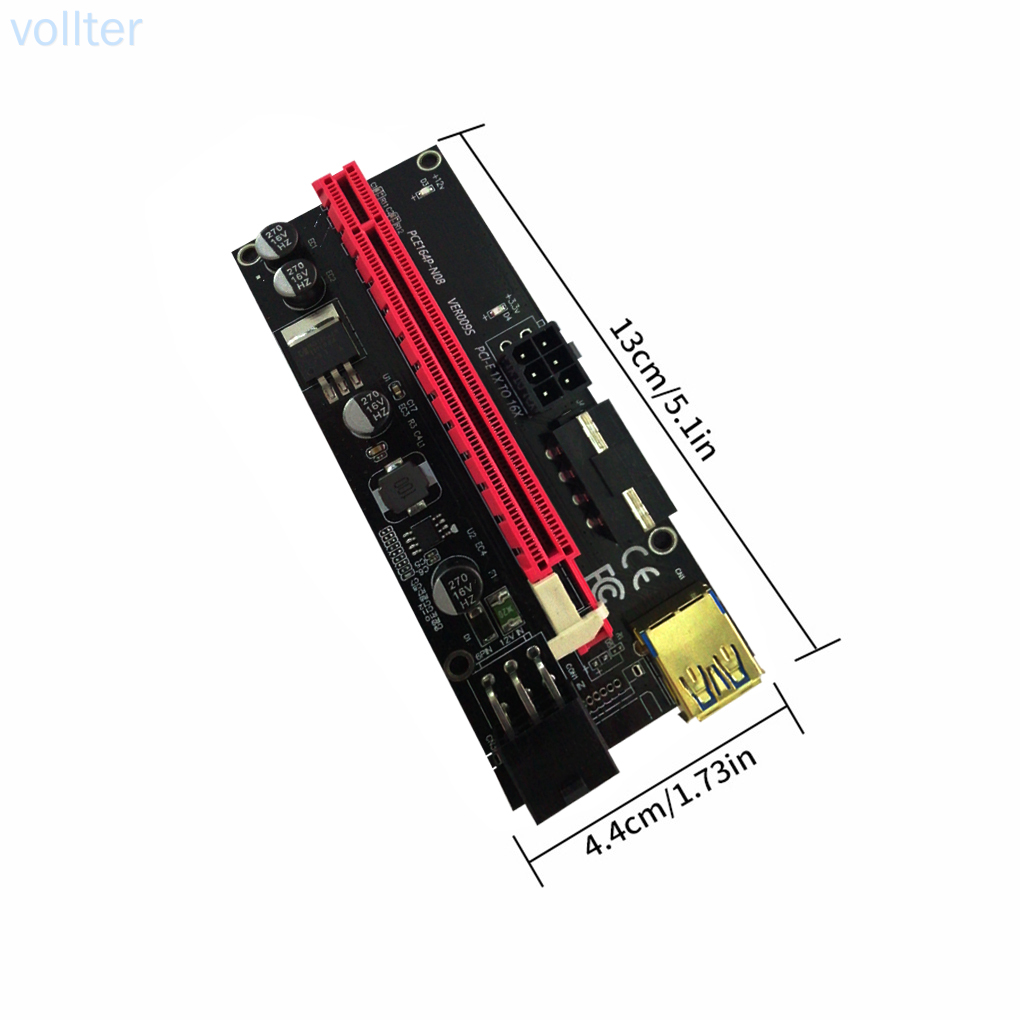 PCI-E Riser Board Extender Board 4-pin 6-pin USB 3.0 Extender Card 1x to 16x Adapter, Blue Cable