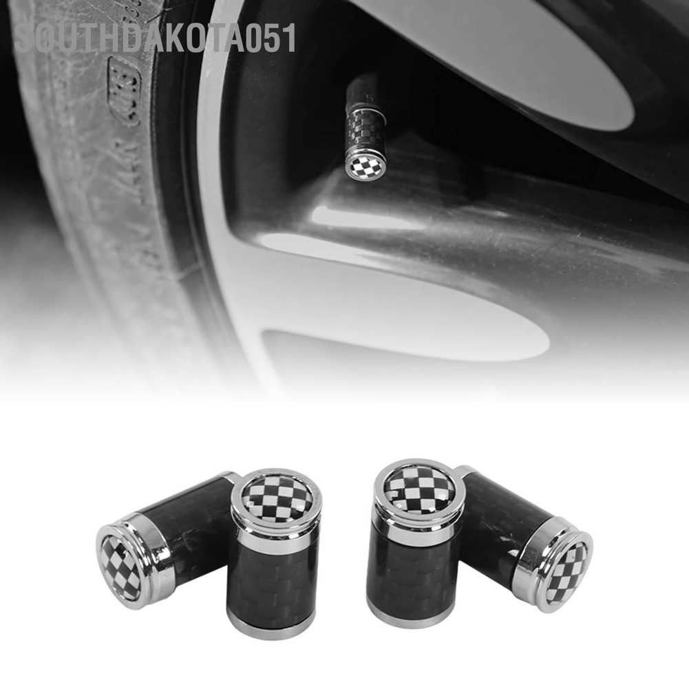 Set 4 cái van lốp ô tô bằng sợi carbon hợp kim nhôm màu đen trắng kẻ sọc thay thế cho Mini Hatch Cabrio