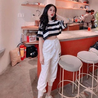 ÁO Croptop sọc tay ngắn