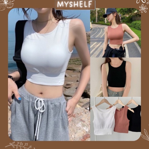 M112. (MIỄN SHIP) Áo ba lỗ croptop nữ có mút ngực chất cotton mềm mịn (có sẵn)