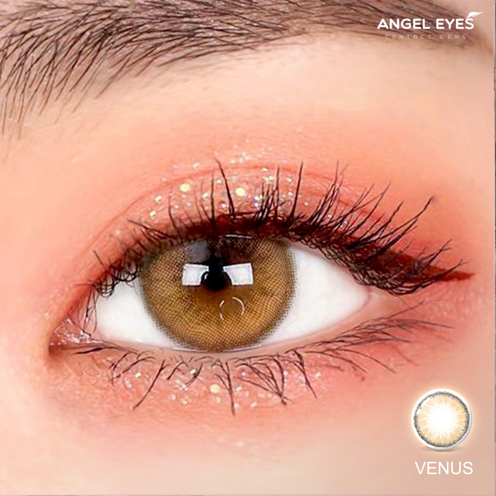 Lens nâu tây có độ cận 0-6 Venus hiệu Angel Eyes chất liệu Silicone Hydrogel đường kính áp tròng 14.0mm