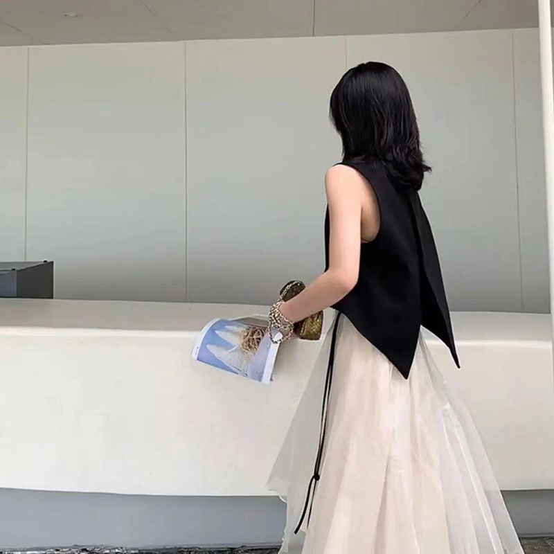 IELGY  Áo tank top Ngắn Mỏng Và Không Đều Phong Cách