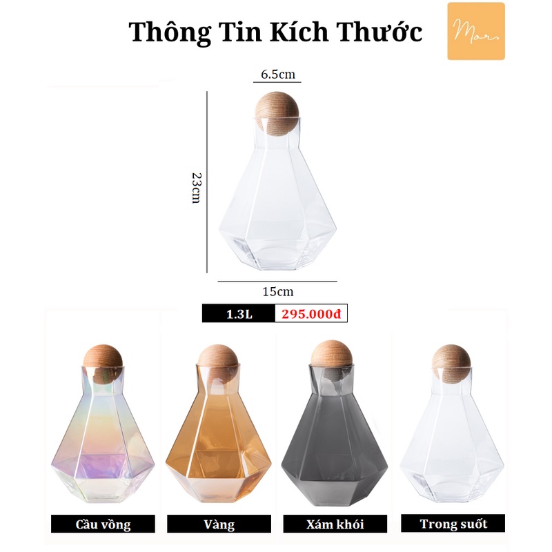 Bình nước thủy tinh kim cương - 1.3L