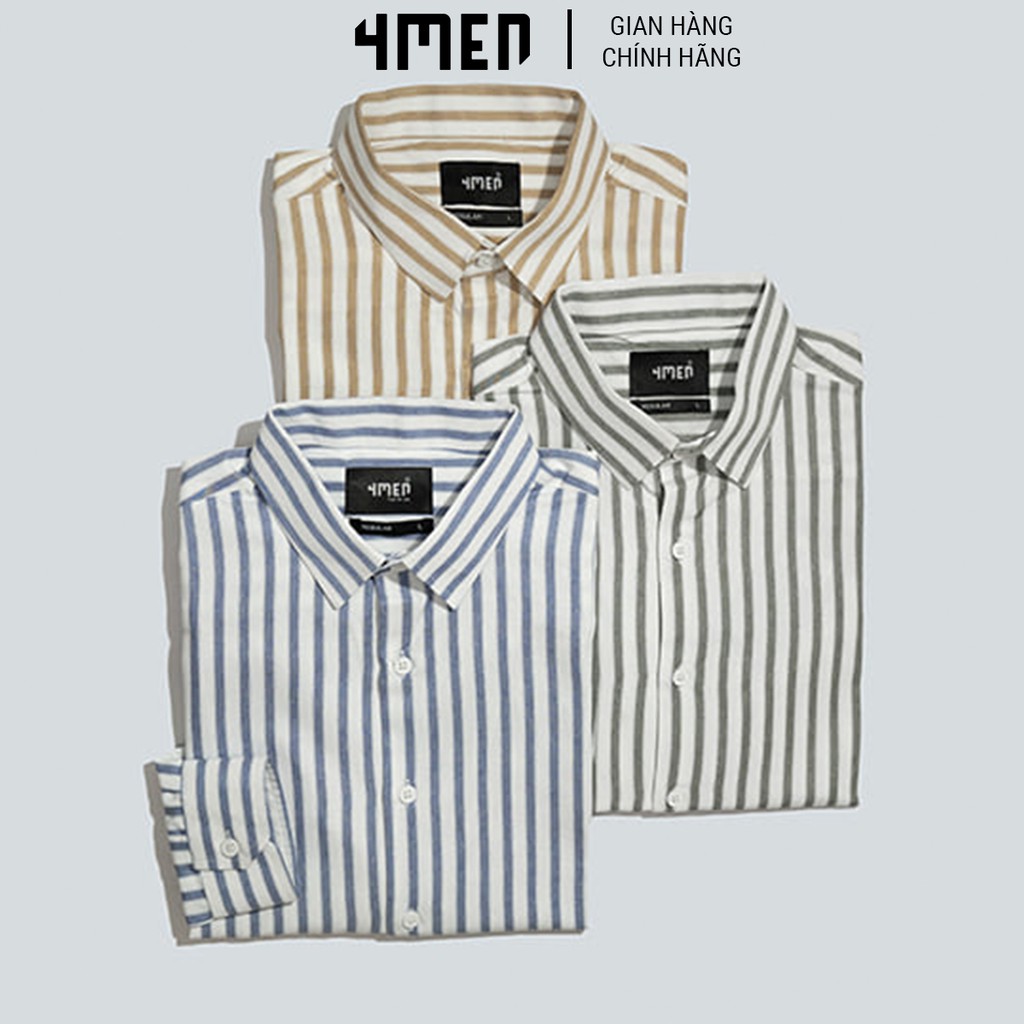 Áo sơ mi nam kẻ sọc 4MEN SM067 dài tay, cổ Đức, vải Oxford và Cotton mềm, nhẹ, bền, thoáng mát | BigBuy360 - bigbuy360.vn