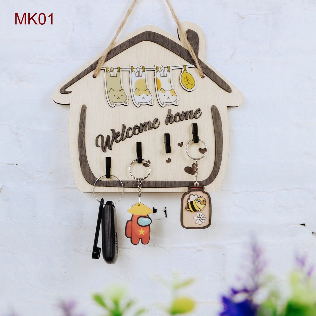 Bảng gỗ decor trang trí nhà cửa, shop, quán cà phê có móc treo chìa khóa