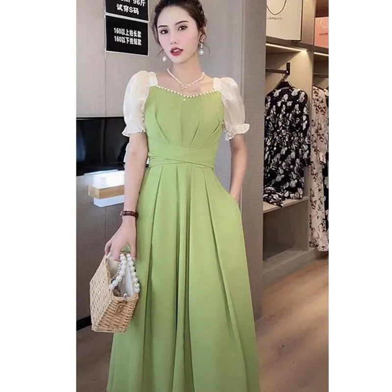 Đầm PERTY dài tay phồng cổ vuông phong cách Hàn Quốc thời trang cho nữ