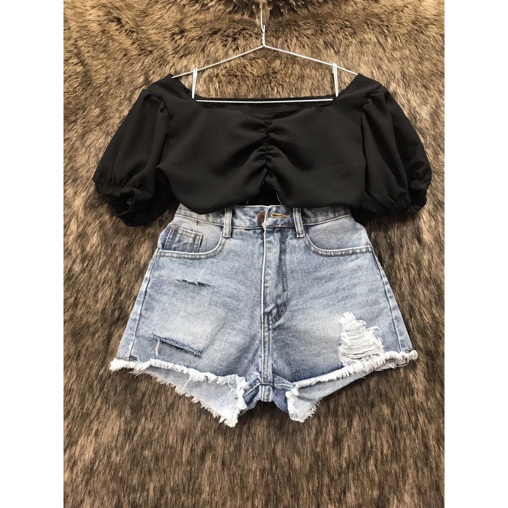 Áo voan nhúm eo croptop xinh xinh