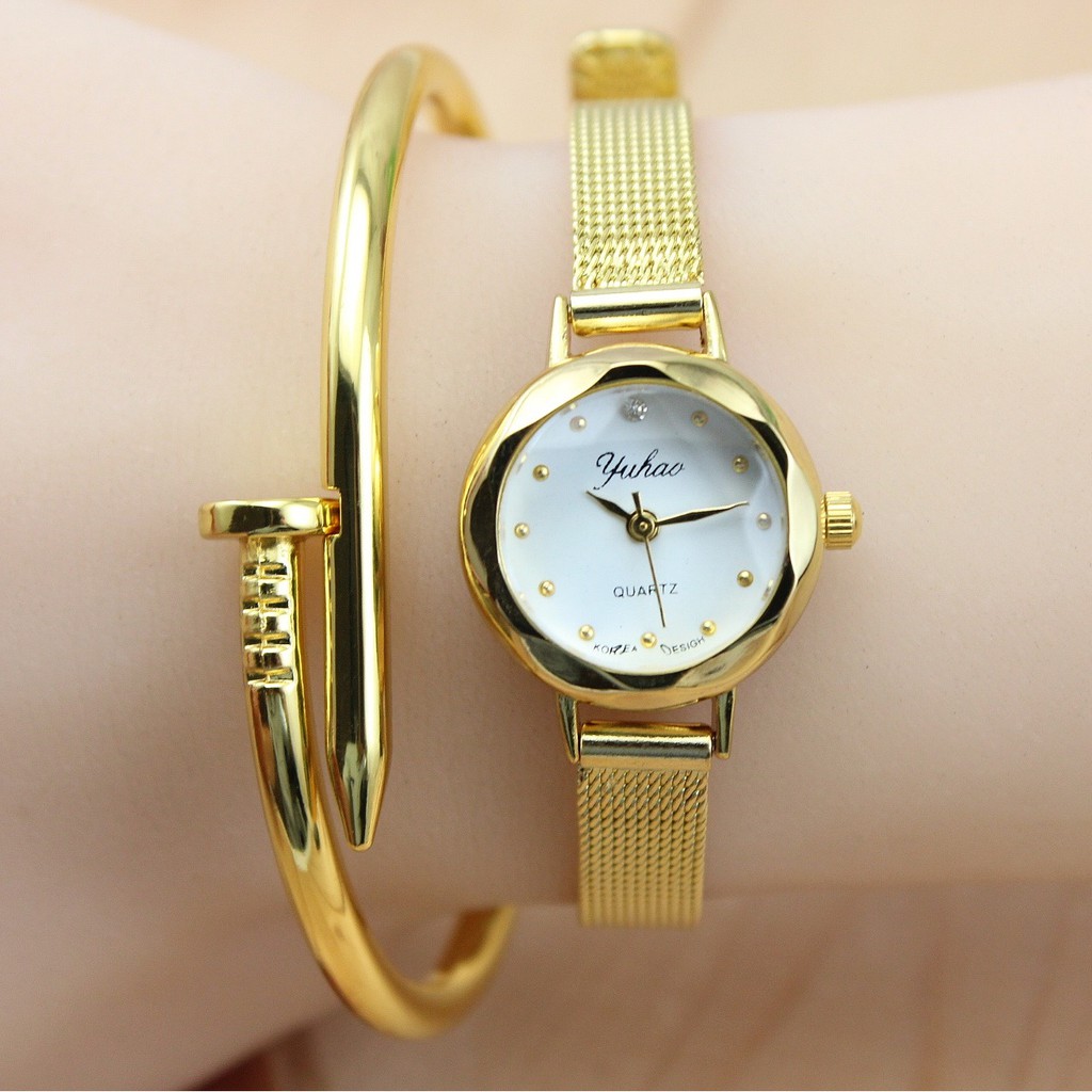 Đồng hồ nữ YUHAO YH01 mặt tròn kính 3D dây thép lụa sành điệu | BigBuy360 - bigbuy360.vn