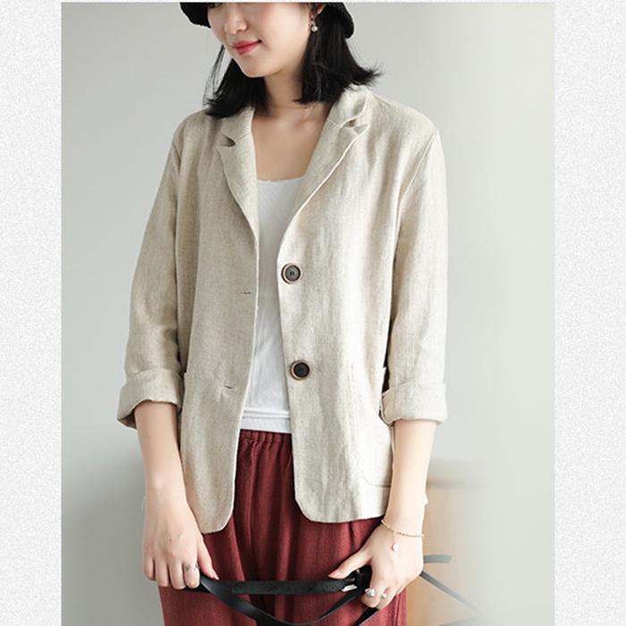 Áo vest nữ vải linen cổ 2 ve ngóc phong cách Nhật Bản - Trắng ngà