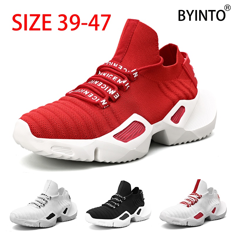 Giày Thể Thao Chạy Bộ Đế Dày Cỡ Lớn 39-47 Siêu Nhẹ Phối Lưới Thoáng Khí Và Dây Buộc Màu Trắng Đen Đỏ Cho Nam