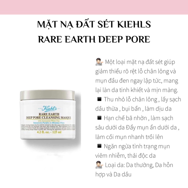 Mặt nạ đất sét giảm dầu giảm mụn, thu nhỏ lỗ chân lông Kiehl's Rare Earth Deep Pore Cleansing Masque 125ml