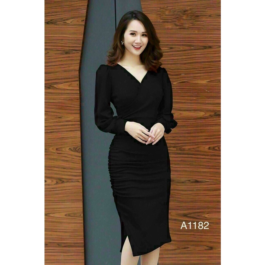 Đầm cổ tim tay dài dạo phố dự tiệc