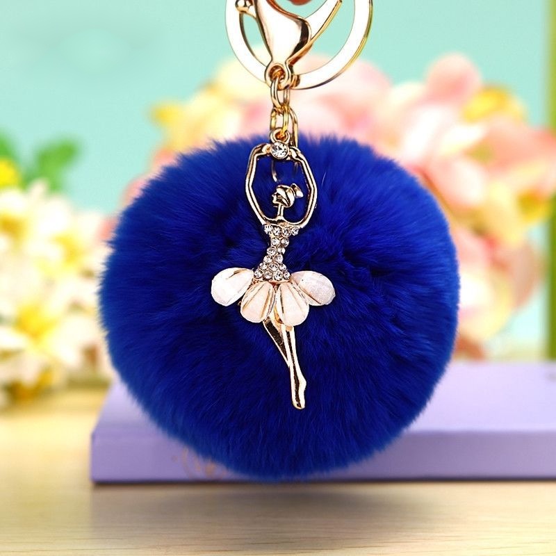 Phụ kiện handmade cục bông treo túi phụ kiện trang trí túi xách trang trí balo charm móc khoá charm đeo túi Móc Khóa Quả Cầu Lông Thỏ Đính Đá Dễ Thương