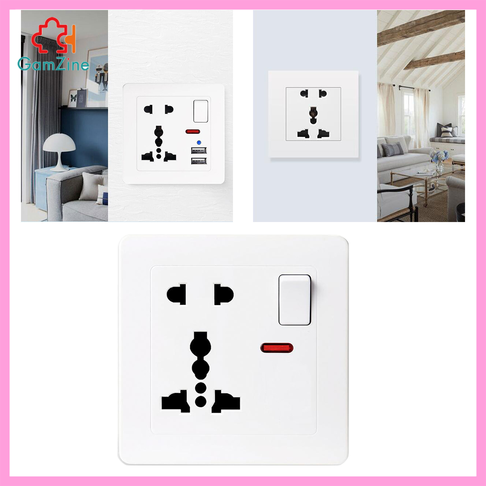 GamZine USB Outlet Wall Socket Plate Panel AC Power Wall Adapter for Home