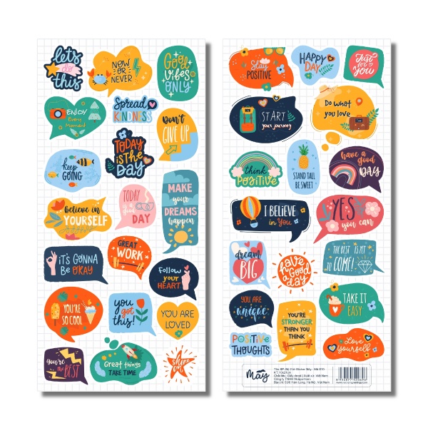Sticker dễ thương với các câu nói truyền cảm hứng   - Bộ 2 tờ Sticker Mây mã S10