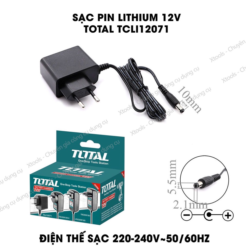 Sạc pin Lithium 12V  TOTAL TCLI12071 Sạc pin 12V Total sạc trong 2 giờ, phù hợp nhiều sản phẩm dùng pin 12V TOTAL