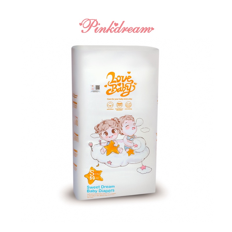 Tã dán hữu cơ Pinkdream Lovebaby size S 50 miếng cho bé từ 4-8kg