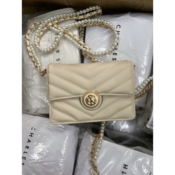 Túi lyn mini khoá tròn dây hạt ngọc