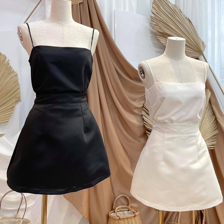 Set áo voan xốp tay dài chân váy chữ A