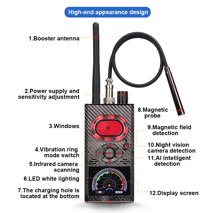 RF Detector K99 - Thiết bị phát hiện máy ghi âm, camera wifi K-99