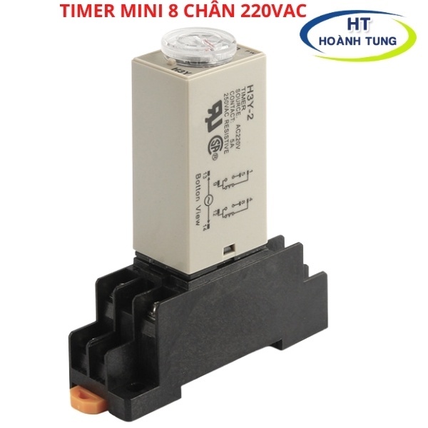 Timer hẹn giờ H3Y-2 relay mini thời gian, công tăc hẹn giờ 8 chân điện áp 220VAC tặng kèm chân đế PYF08A