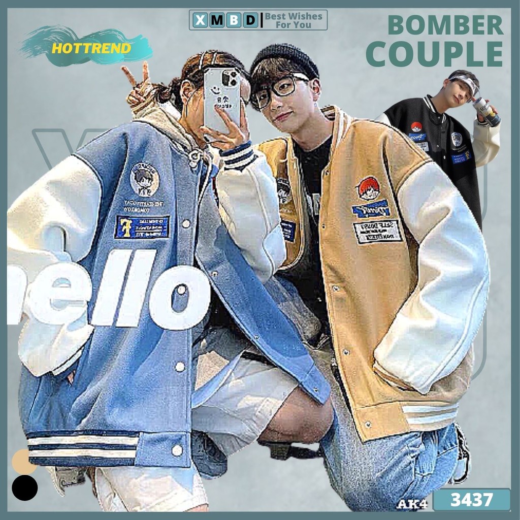 Áo Khoác Bomber Đôi Nam Nữ Nỉ Bông Dày Form Rộng Unisex Áo Khoác Nỉ Nam Nữ Áo Khoác Cài Nút Bấm in DINNERFF - AK3437