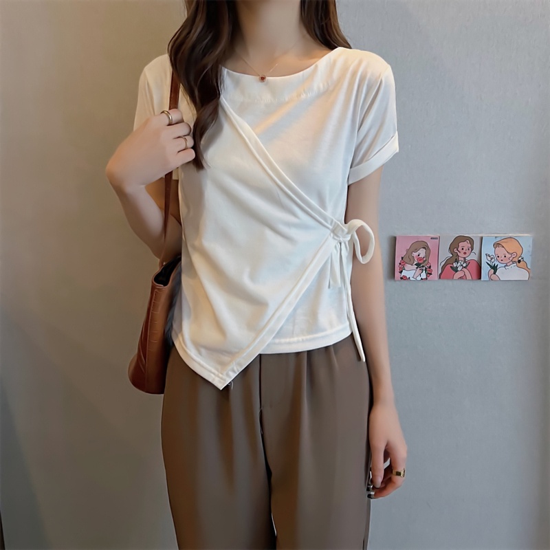 SUXI Áo Thun Tay Ngắn Cổ Tròn Màu Sắc Đơn Giản Cho Nữ