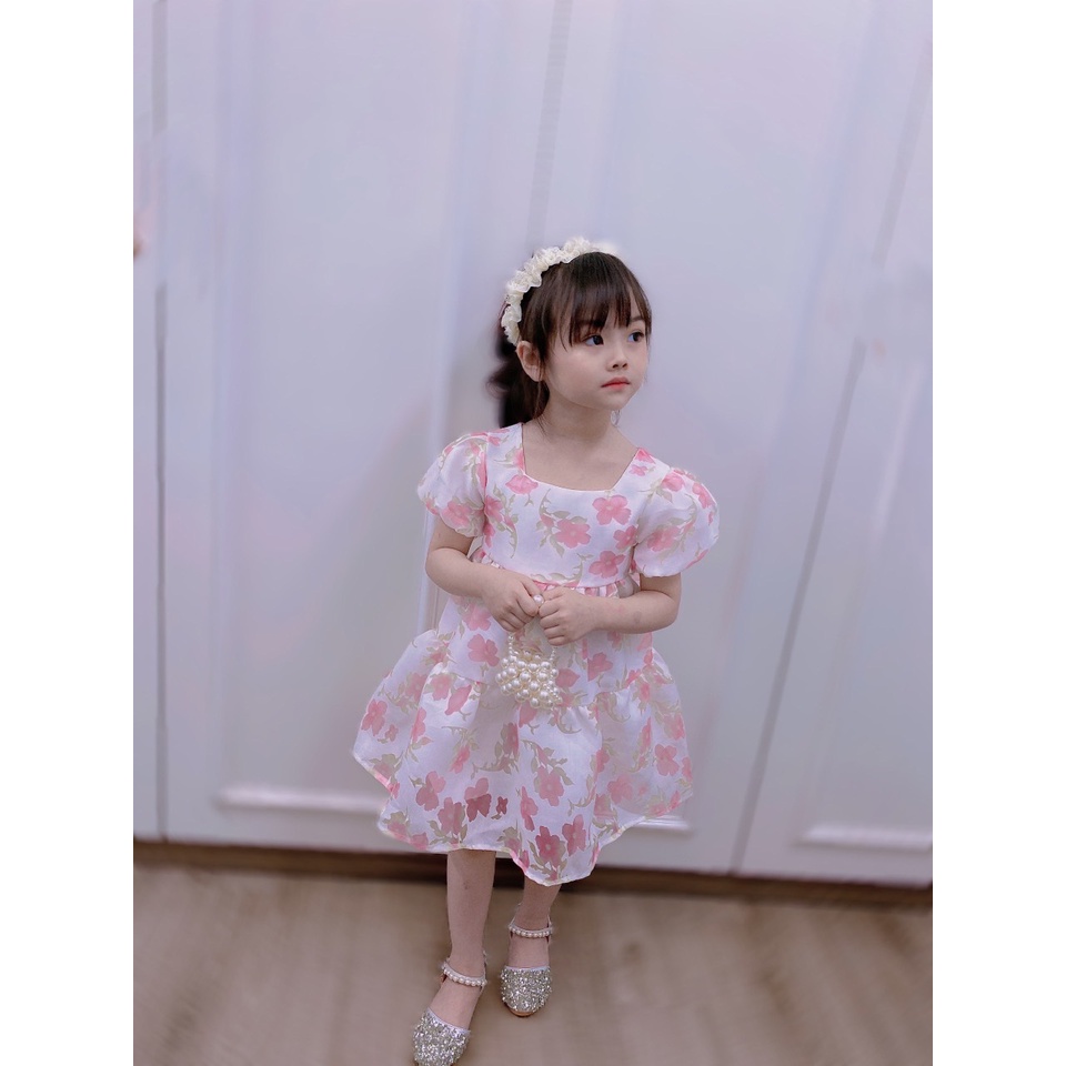 Váy bé gái, váy tiểu thư hoa nổi chất tơ từ 8-21kg