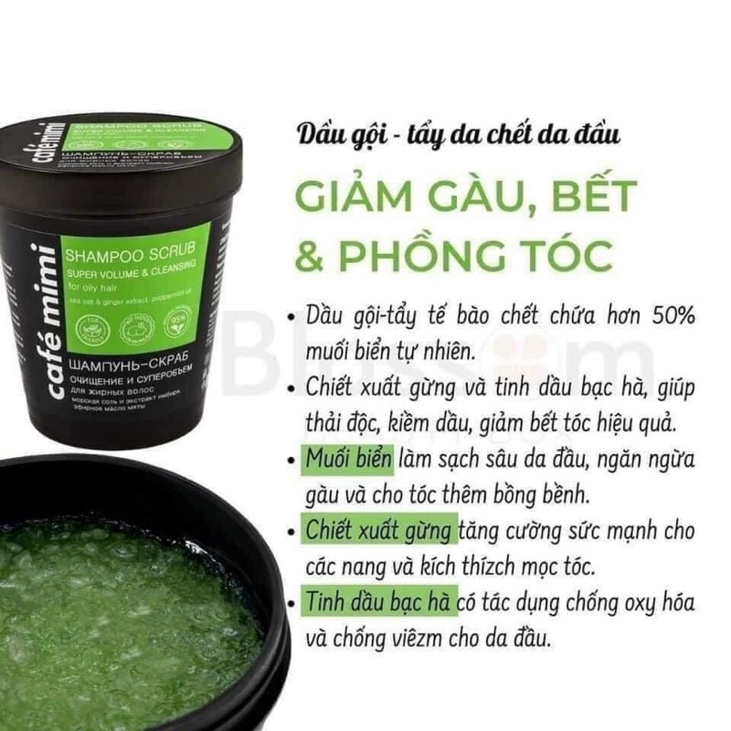 Dầu gội - Tẩy da chết da đầu Cafe Mimi Shampoo Scrub làm sạch sâu cho tóc tơi &amp; bồng bềnh, giảm gàu ngứa, kiềm dầu