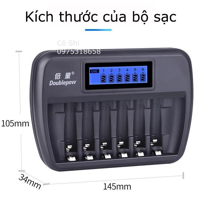 Bán Sỉ Bộ Sạc Pin AA/AA 6 Khe Sạc Có Màn Hình LCD Báo Sạc Thông Minh Hãng  Doublepow CHÍNH HÃNG CHẤT LƯỢNG CAO