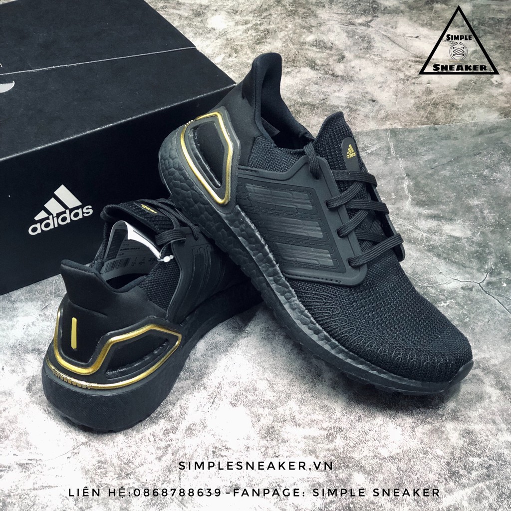 Giày Nam Adidas 🔥FREESHIP🔥 Adidas Ultra Boost 20 Triple Black Gold Chính Hãng - Giày Chạy Bộ Adidas Tốt Nhất [EG0754]