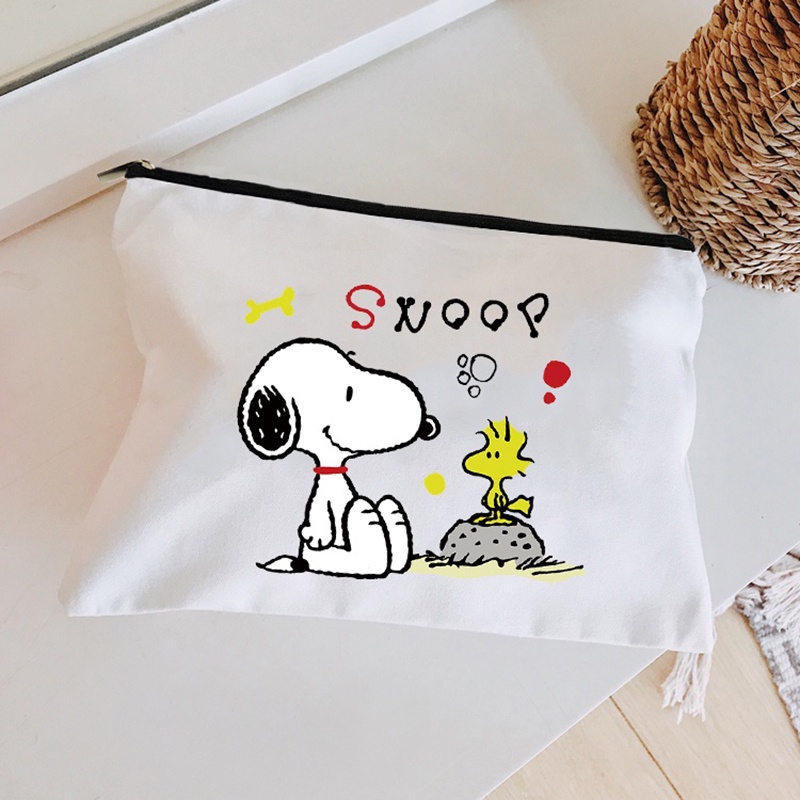 Túi Đựng Bút Bằng Vải canvas In Họa Tiết snoopy Dễ Thương Tiện Dụng Dành Cho Học Sinh