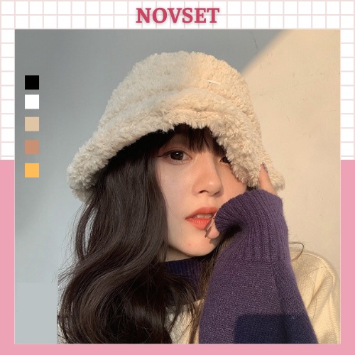 Mũ bucket NOVSET Nón beret lông cừu cao cấp Phong Cách Ulzzang Unisex [ D707 ]