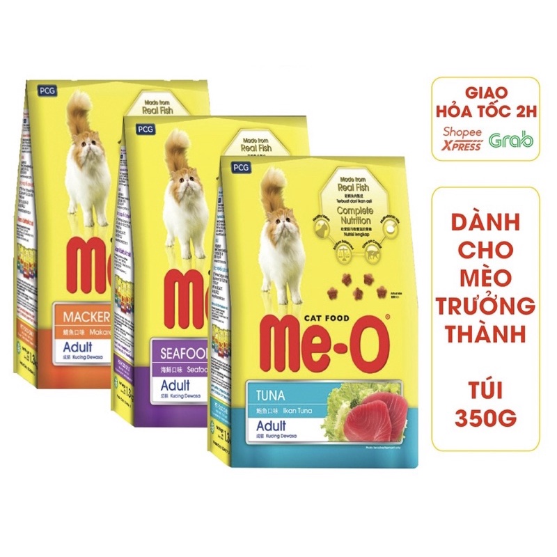 Thức Ăn cho mèo Me-O Adult 350g Vị Hải sản Cá Ngừ Cá thu Hạt cho mèo trưởng thành - HDPET