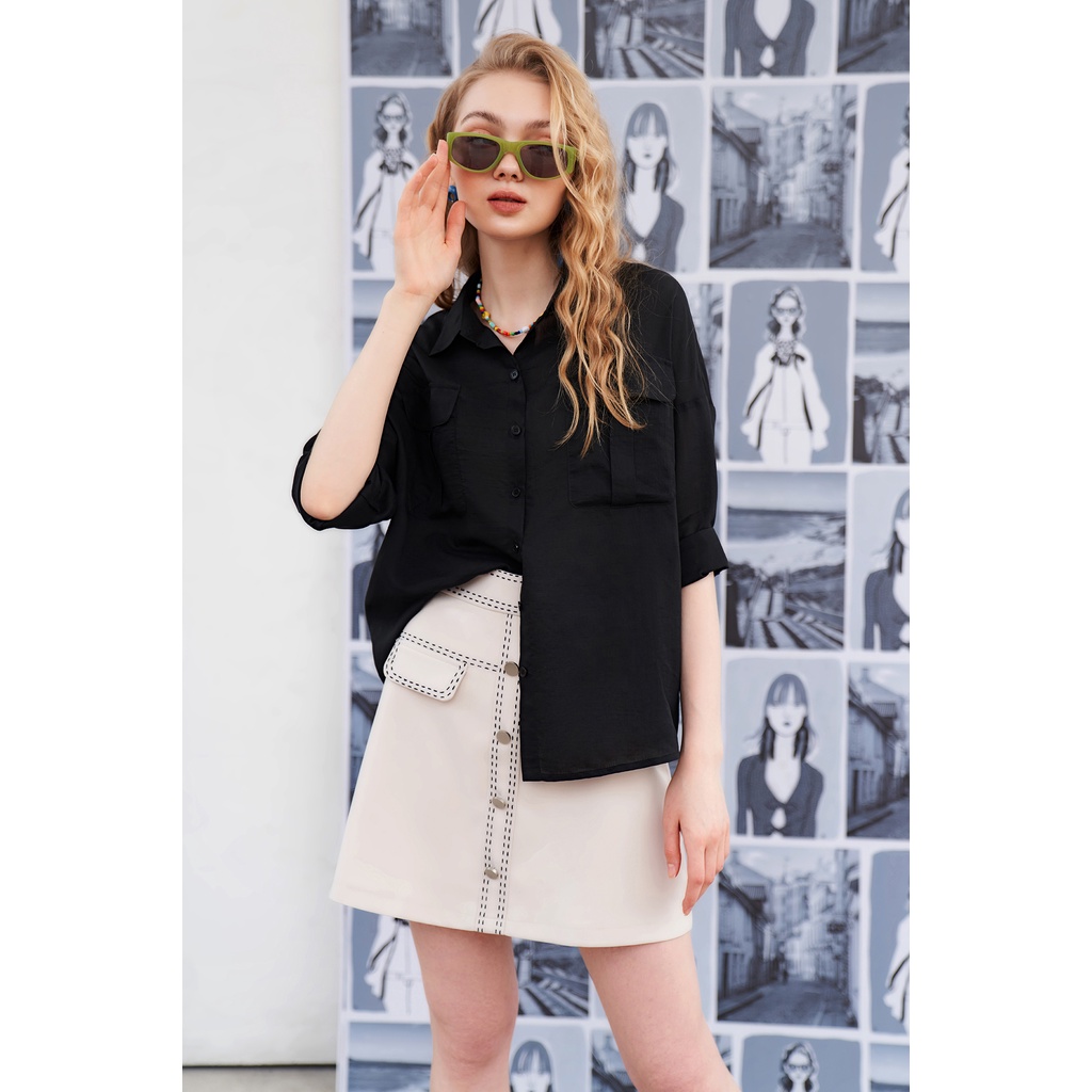 Áo sơ mi tơ xanh mint túi ốp basic 2AO1109 ADORE DRESS