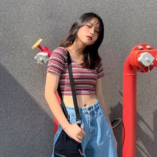 Áo croptop Pink Striped