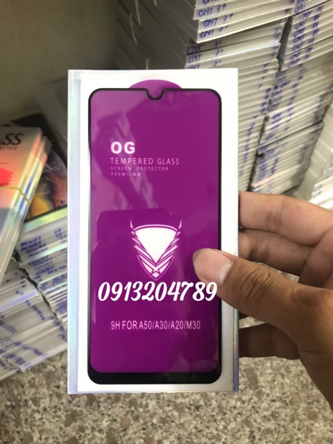 Kính OG full màn galaxy A50 / A30 /A20 / M30 khoan không thủng