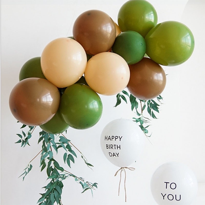 Set 10 Bong Bóng Cao Su 10 Inch Màu Xanh Lá / Nâu / Hồng Dùng Trang Trí Tiệc Sinh Nhật / Giáng Sinh