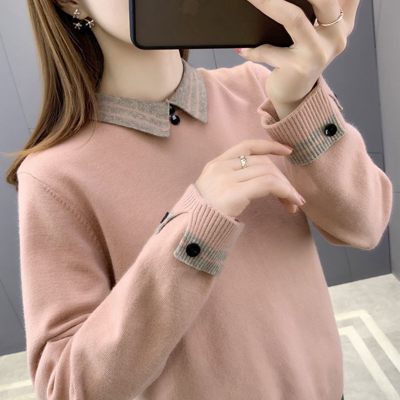 Áo sweater dệt kim dáng rộng thời trang cho phụ nữ trung niên